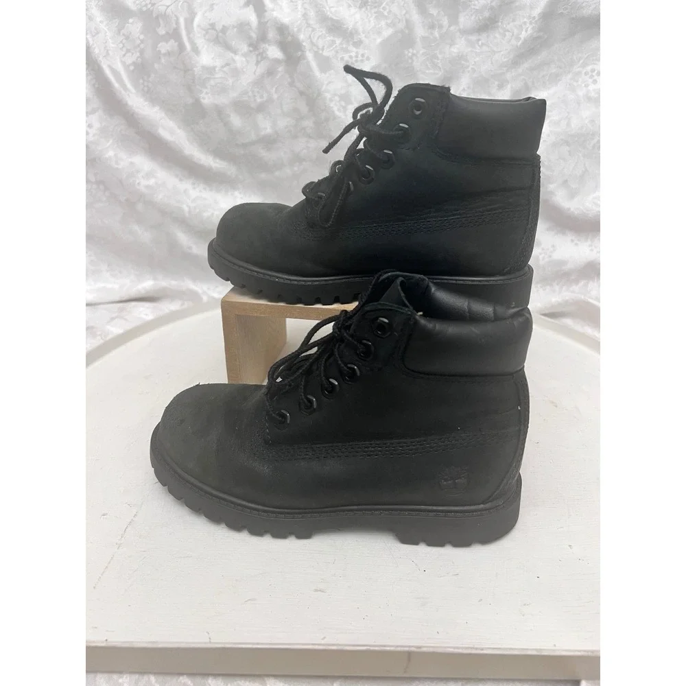 Timberland 6 Inch Premium Black Leather Waterproof Boots Kids Size 12 12807
